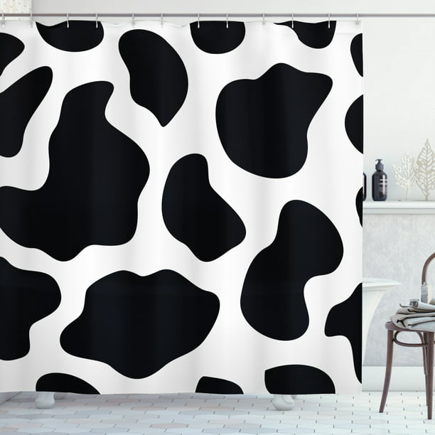 Hide of a Cow with Black Spots Abstract Themed Bath Decor with Hooks 72x72 Inch VEGA U Cow Print Shower Curtain for Bathroom 
